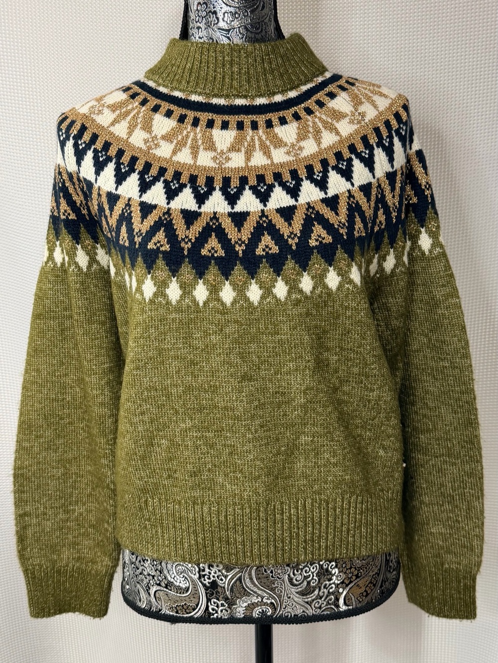 Tommy Hilfiger Olive Green Fair Isle Turtleneck Sweater